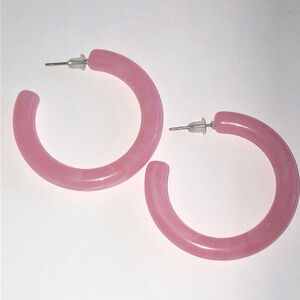 Pink Swirl Chunky Lucite Retro Boho Hoop Earrings